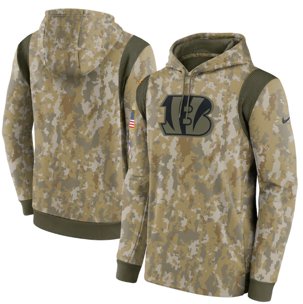 Men's Camo Cincinnati Bengals 2021 Salute To Service Therma Performance Pullover Hoodie